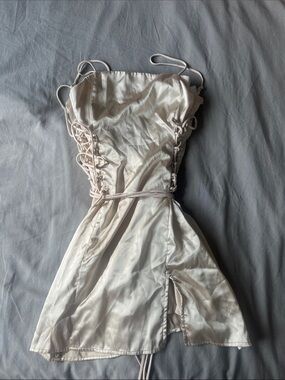 Lucy in the Sky Ivory Satin Lace-Up Mini Dress